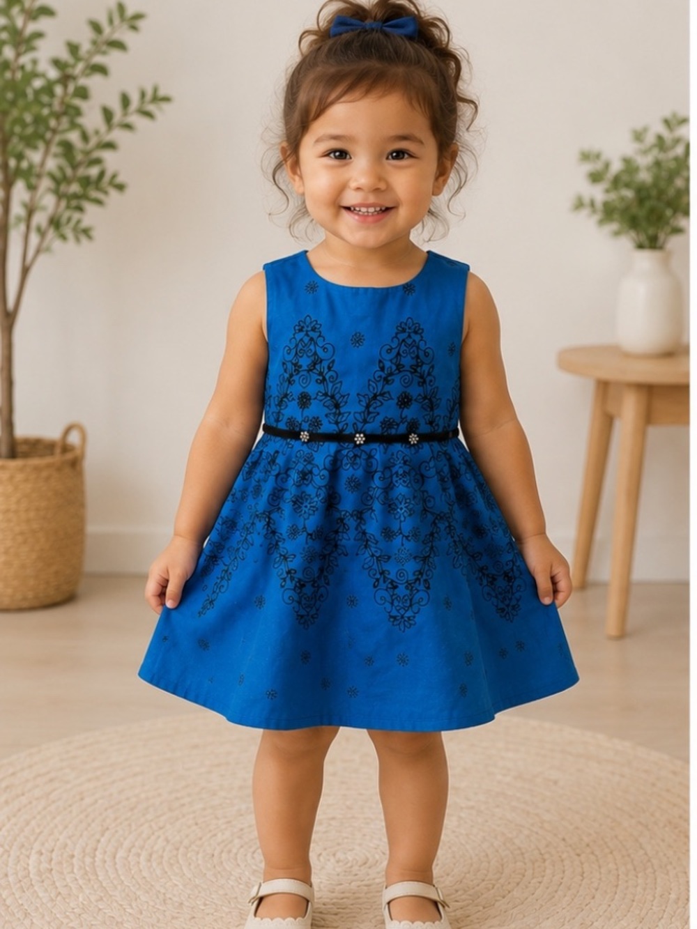 Jona Michelle Royal Blue Embroidered Bow-Back Party Princess Dress SZ 3T